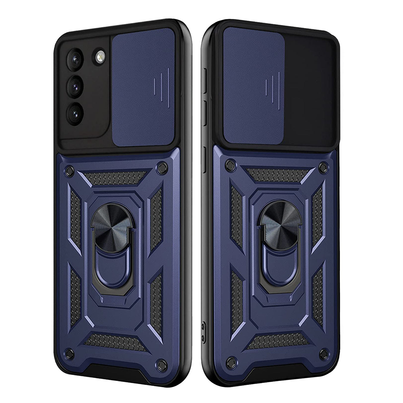 Kickstand Ring Holder with Slide Camera Cover TPU Shockproof Case and Magnetic Car Mount for SAMSUNG GALAXY S21/S30 In Blue